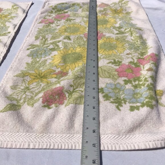 Vtg Cannon Royal Family  Sunflower 70s Floral Bath hand Wash Towel Set MCM Boho - Picture 7 of 16